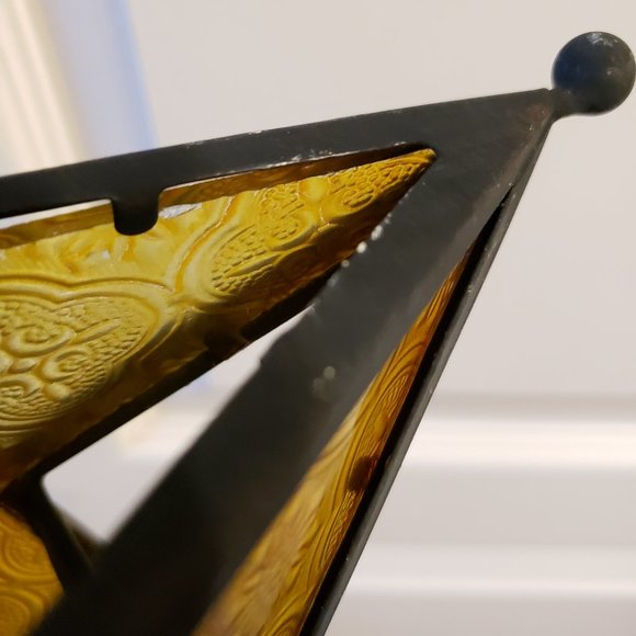 Moroccan Hanging Tealight Candle Lantern Yellow Glass Star - Picture 10 of 12